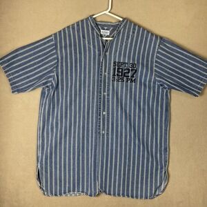 J Peterman Shirt Men Extra Large Blue VTG Denim Sept 30 1927 Babe Ruth MLB Adult